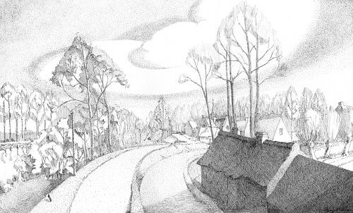 Vlassenbroek le long de l'Escaut - dessin à la plume sur papier