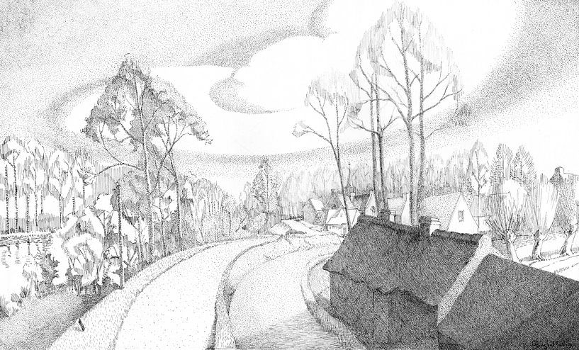 Vlassenbroek an der Schelde - Federzeichnung auf Papier von Galerie Ringoot