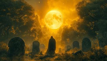 Nacht met volle maan in het Germaanse heiligdom van artefacti