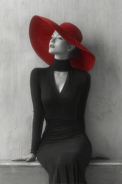 femme avec chapeau rouge par Egon Zitter