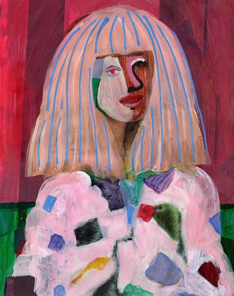 Heiteres Mixed-Media-Porträt mit rosa von Studio Gjil
