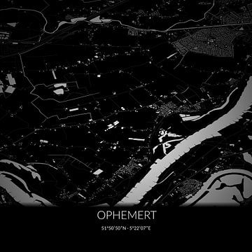 Zwart-witte landkaart van Ophemert, Gelderland. van Rezona
