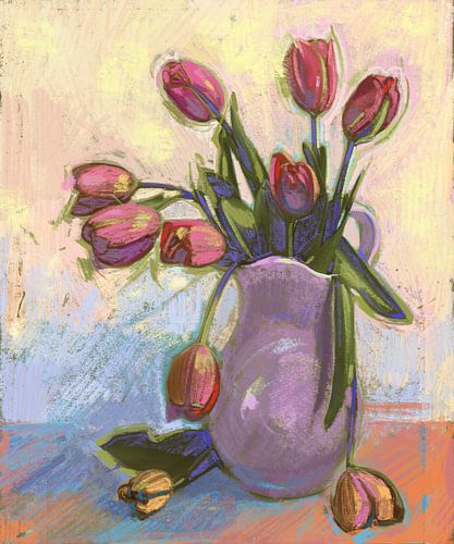 Nature morte aux tulipes roses
