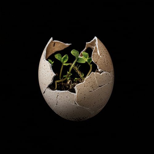 Grüne Blätter in einem Ei