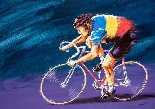 The cyclist in action. Acrylic on paper