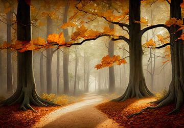 Autumn in an oak forest. by Kees van den Burg