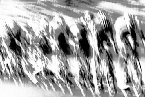 Cycling platoon in black and white