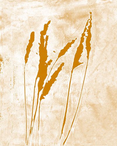 Gras in okergeel op wit. Moderne botanische minimalistische kunst