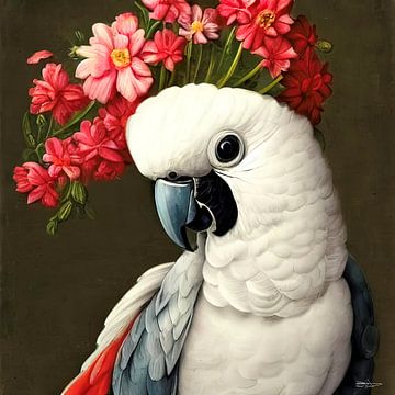 Kakadu mit Blumen von Gelissen Artworks