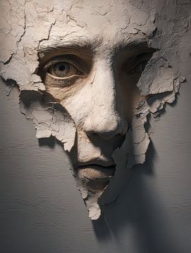 diepte relief gezicht in een witte muur