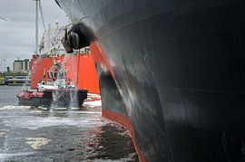 Schlepper Waterstraat am Bug des Schiffes liegend von Jan Georg Meijer
