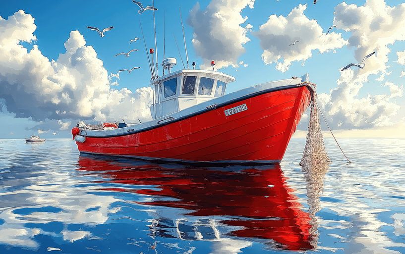 Lebendige Fischerboote auf ruhigen Gewässern von Lufy