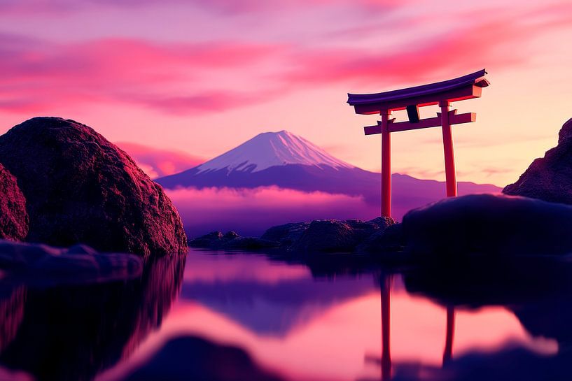 Torii and Fuji at sunset by Poster Art Shop