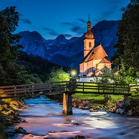 Church blue hour, Alps Germany by Bob Slagter