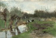 Meadow with reclining cow near a ditch, Geo Poggenbeek by Schilders Gilde thumbnail