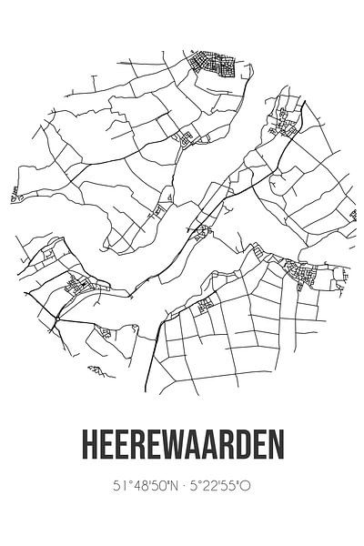 Heerewaarden (Gelderland) | Map | Black and White by Prints of Place
