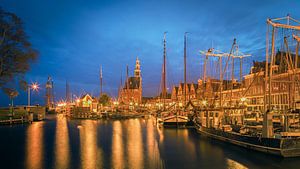 Der Hafen von Hoorn nach Sonnenuntergang