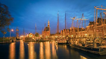 The harbour of Hoorn after sunset