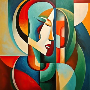 Abstract Schilderij van een Vrouwengezicht van De Mooiste Kunst