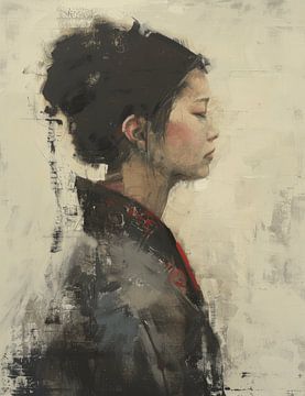 Portret van een Aziatische vrouw in neutrale tinten van Carla Van Iersel