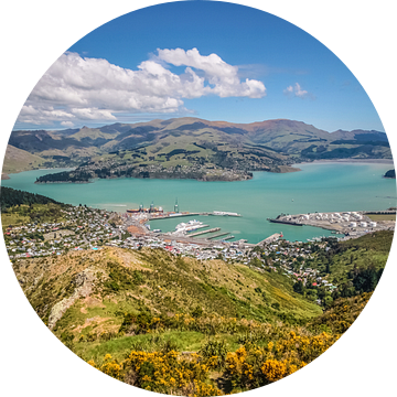 Zicht op Lyttelton vanaf de Port Hills, Nieuw Zeeland