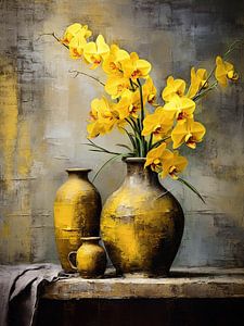 Elegante Goldtöne Gelbe Orchideen und keramische Harmonie