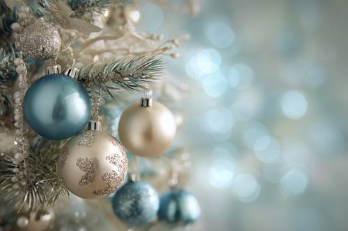 Christmas decorations in Soft Blue and Champagne Elegance