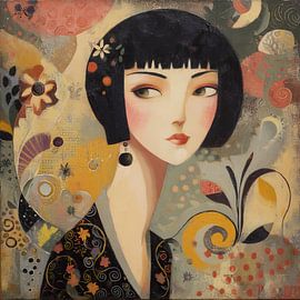 Moderne Frau Porträt mit bunten Hintergrund von Kunst Laune