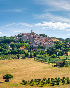 Das Dorf Casale Marittimo und die Olivenhaine, Toskana, Italien