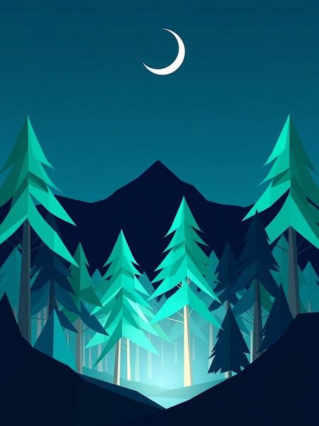 Un paysage numérique serein avec un croissant de lune par Artistic