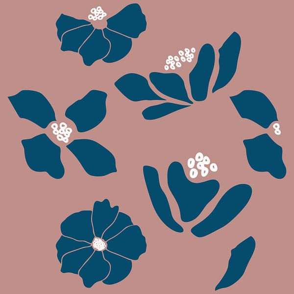 Flower market. Modern botanical art in dark blue, white, dark beige by Dina Dankers
