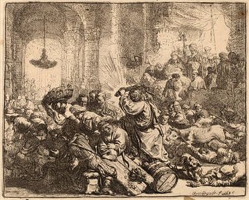 Rembrandt van Rijn Christus die Geldwisselaars van de Tempel verdrijft