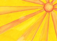 Zonnestralen achtergrond, zon aquarel, geel schilderij