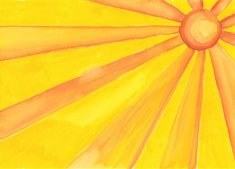 Zonnestralen achtergrond, zon aquarel, geel schilderij van Yvette Stevens