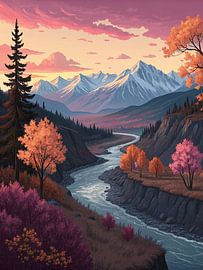 Autumn River Valley bei Sonnenuntergang von Artistic