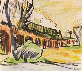 Max Pechstein – Train on a viaduct, c. 1913