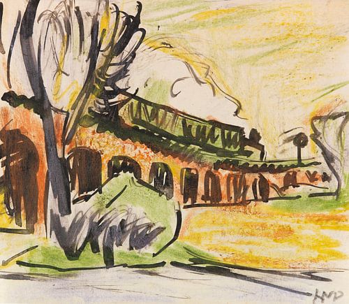 Max Pechstein - Trein op viaduct, ca. 1913