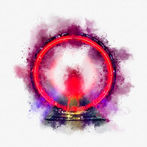 London Eye at Night Abstract Colorful Circle Watercolor