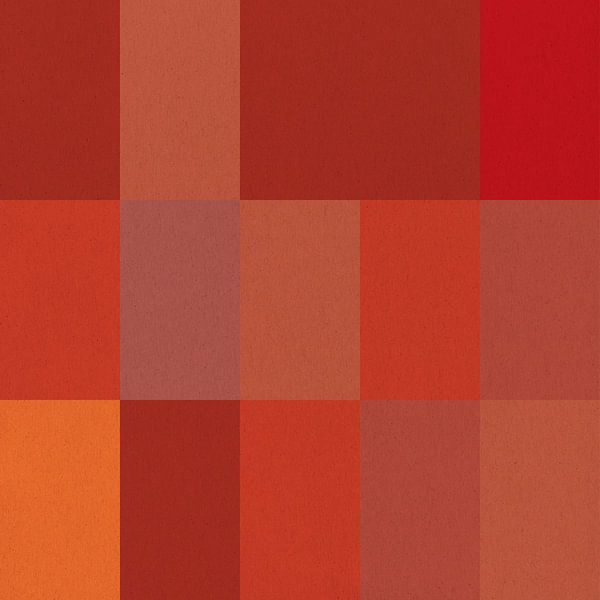 Abstract geometric colorful art in warm orange, red, brown. by Dina Dankers