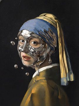 Meisje met de parel van Vermeer, Vloeibaar chroom van OEVER.ART