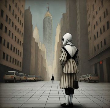 Pierrot alleen in de grote stad