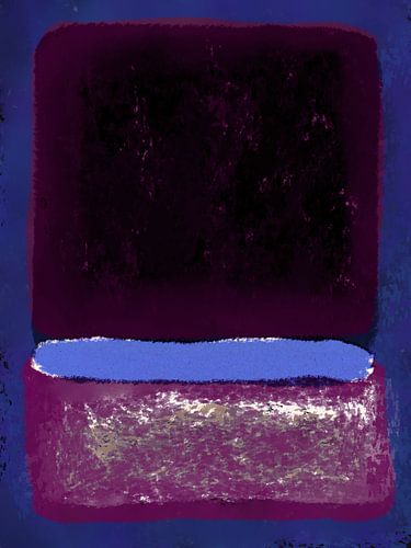 Modern abstract expressionisme. Donker wijnrood, paars, neonblauw.