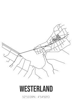 Westerland (Noord-Holland) | Landkaart | Zwart-wit van MijnStadsPoster