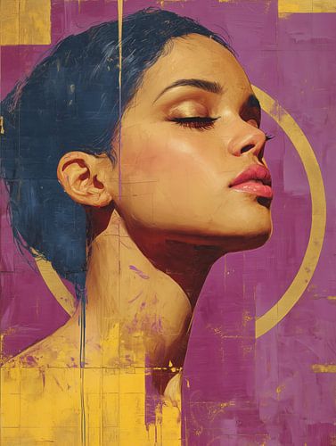 Modern icon - woman with closed eyes in warm colours