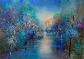 Blue fairytale forest - mysterious light by Annette Schmucker