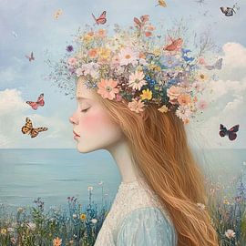 Bloemen Meisje | Meisje met Bloemenkrans van Blikvanger Schilderijen