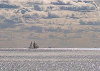 Zeilboot op een zilveren Waddenzee