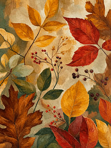 Stimmungsvolles Stillleben: Bunter Herbst aus Blättern und Beeren**