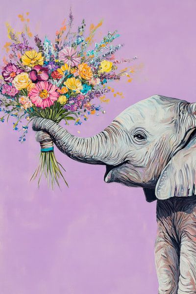 Elephant with bouquet of flowers by Poster Art Shop