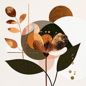 Gemischte Medienkunst. Botanische Formen in Schwarz, Grün und Gold